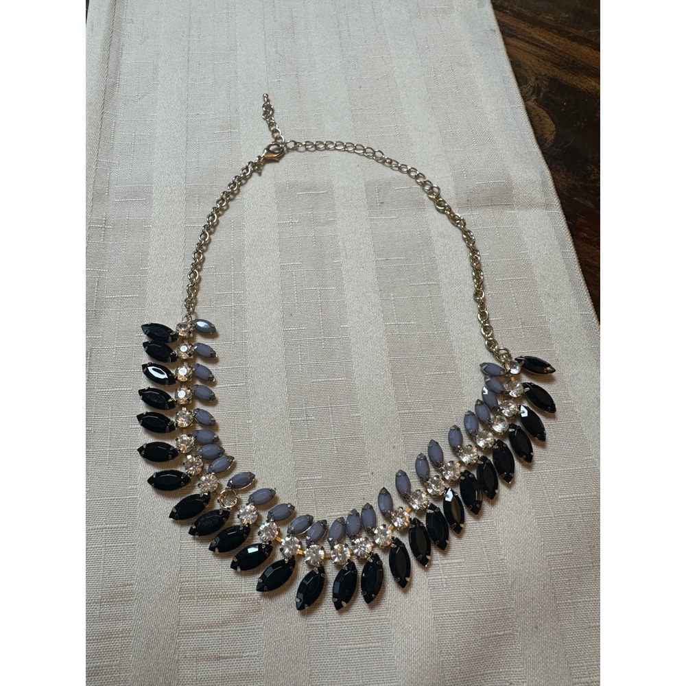 Premier Desgin Black Grey Crystal Gold Tone Bib Statement Necklace Leaf Design